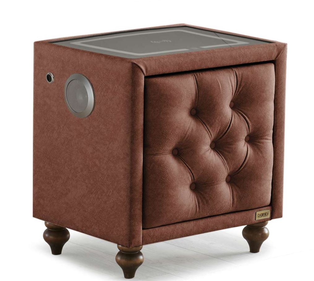 Тапицирано нощно шкафче «Comfizone» + две чекмеджета, с LED осветление, с музикална система и USB зарядна станция, размер 52х59х43см