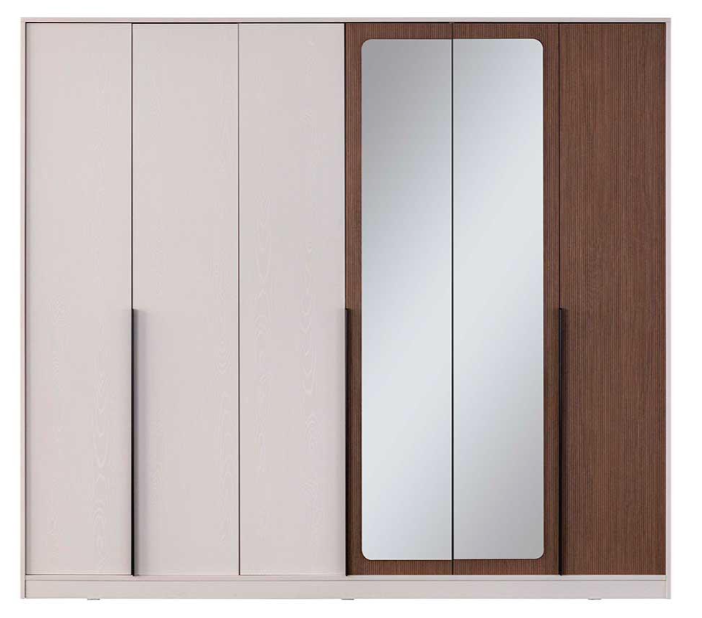 Шесткрилен гардероб «Piedra» с огледална врата, с чекмеджета, лост за закачалки, рафтове, ширина 246см