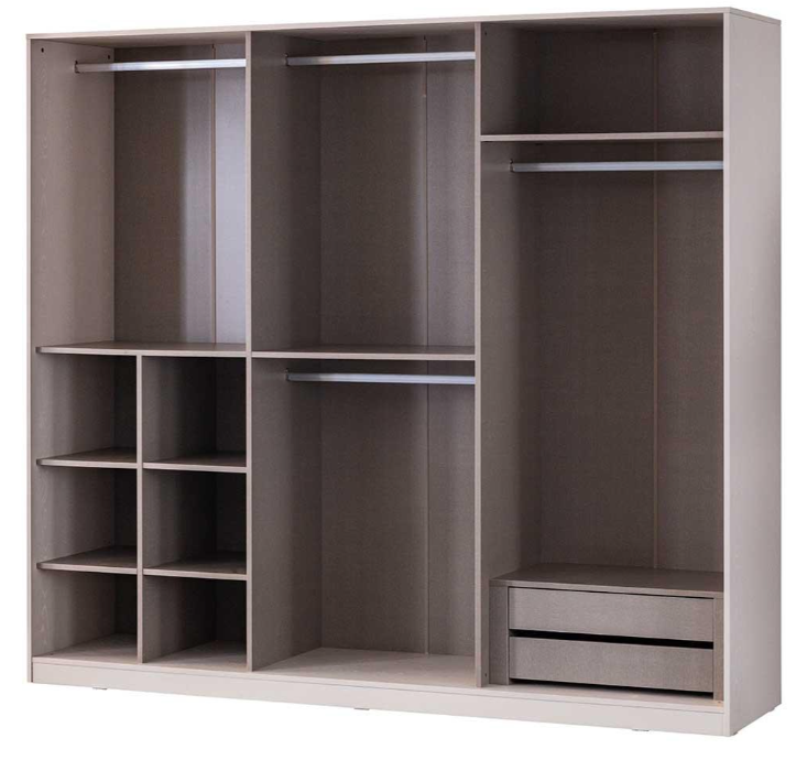 Шесткрилен гардероб «Piedra» с огледална врата, с чекмеджета, лост за закачалки, рафтове, ширина 246см