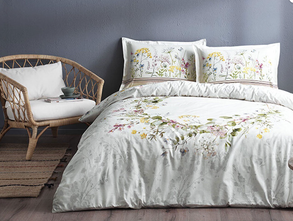 Двоен спален комплект «Beyaz Jardin De Flor» - 4 части, ранфорс