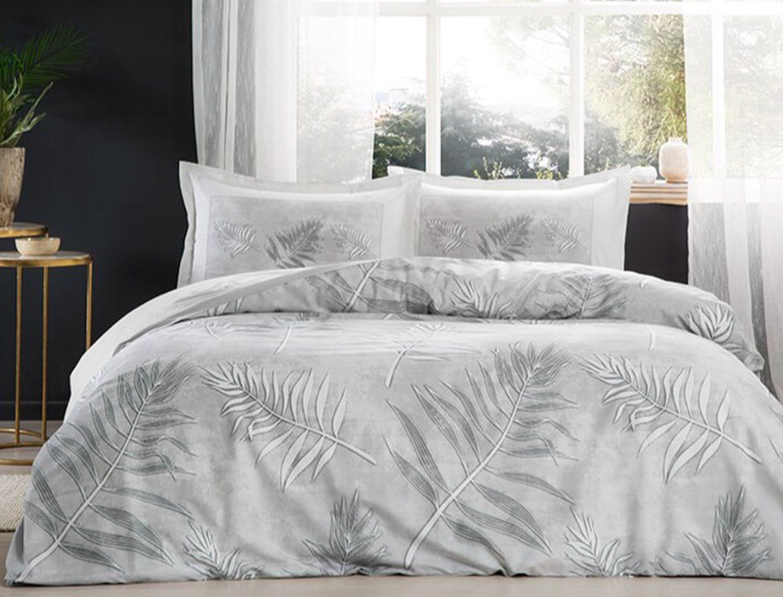 Единичен спален комплект «Gri Frunze» - 3 части, памук, ранфорс