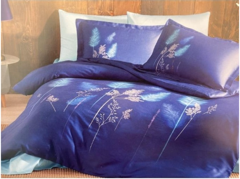 Двоен спален комплект «Pastoral Mavi Soft Leaf» - 6 части, памучен сатен