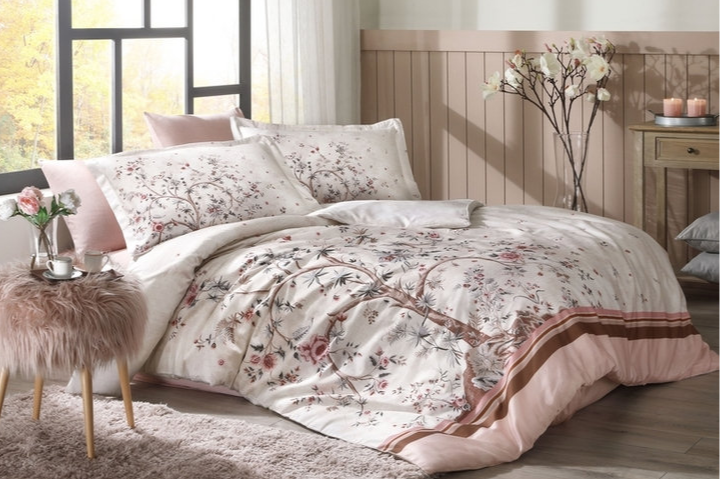 Двоен спален комплект «Albero Di Fiore Pudra» - 4 части, ранфорс