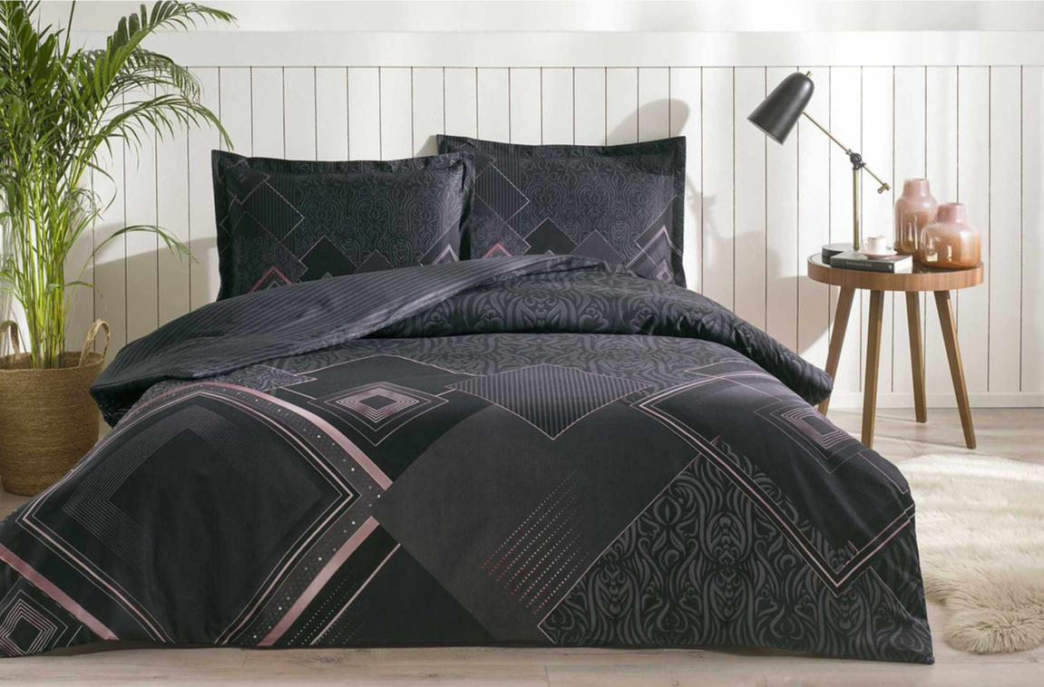 Двоен спален комплект «Snazzy Siyah» с пике, 4 части, ранфорс