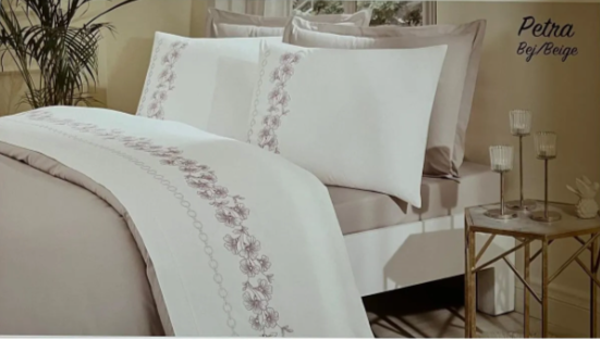 Двоен спален комплект «Boutique Bej Petra» - 4 части, ранфорс, бродерия