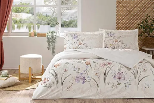 Единичен спален комплект «Lila White Lily» - 3 части, памук, ранфорс