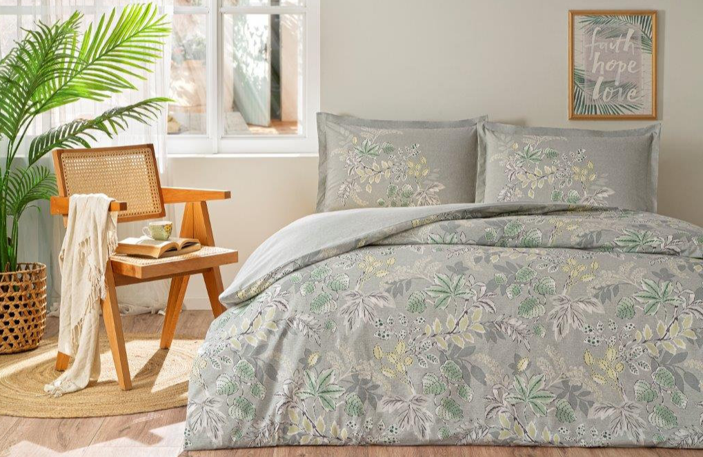 Двоен спален комплект «Green Leaf Yesil» - 4 части, ранфорс