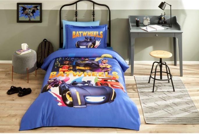 Детски спален комплект «Bathweels Team Lisansli» - 3 части, памук, ранфорс, чаршаф с ластик