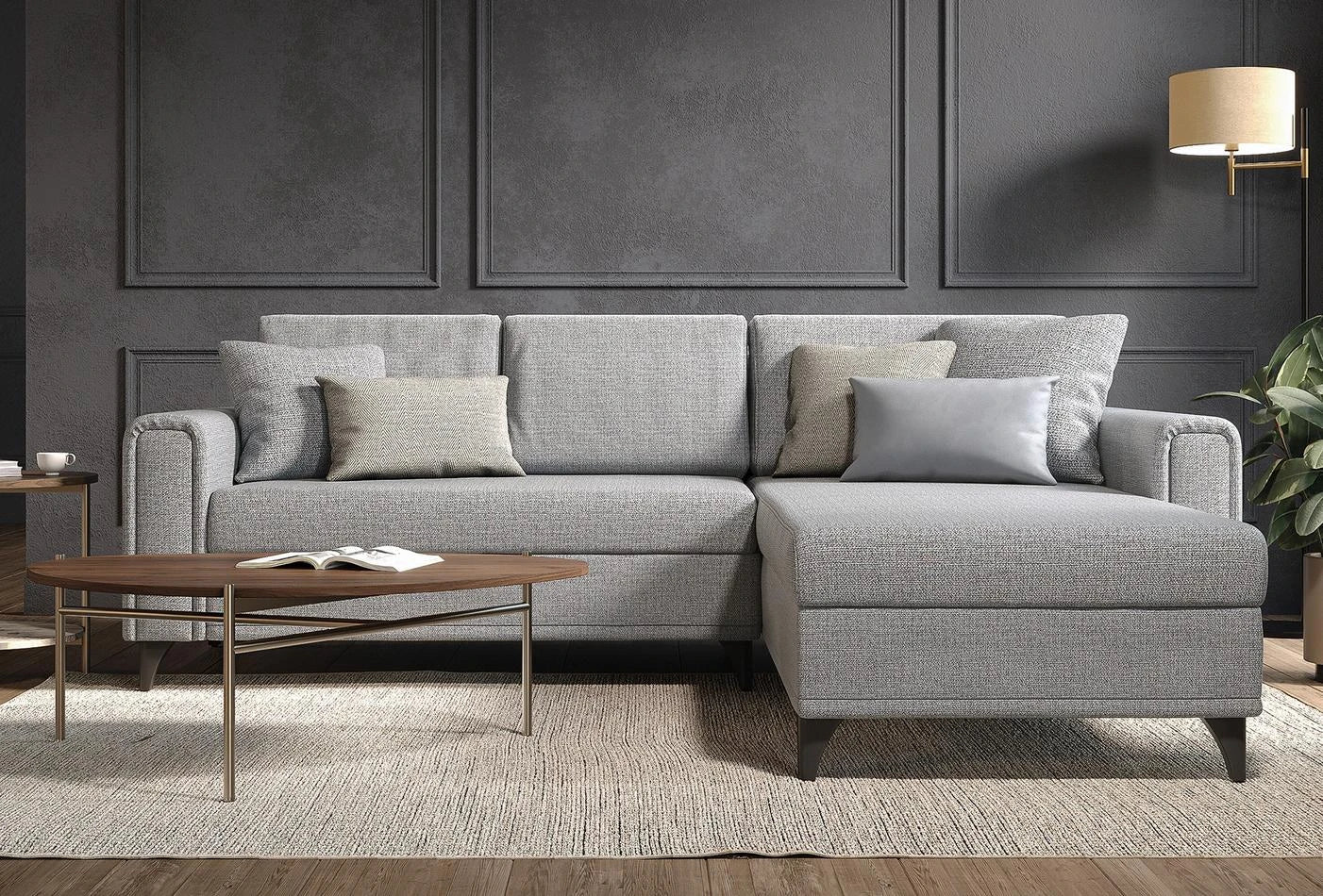 Ъглов разтегателен диван - легло «Maris» + пет декоративни възглавници, ширина 257см