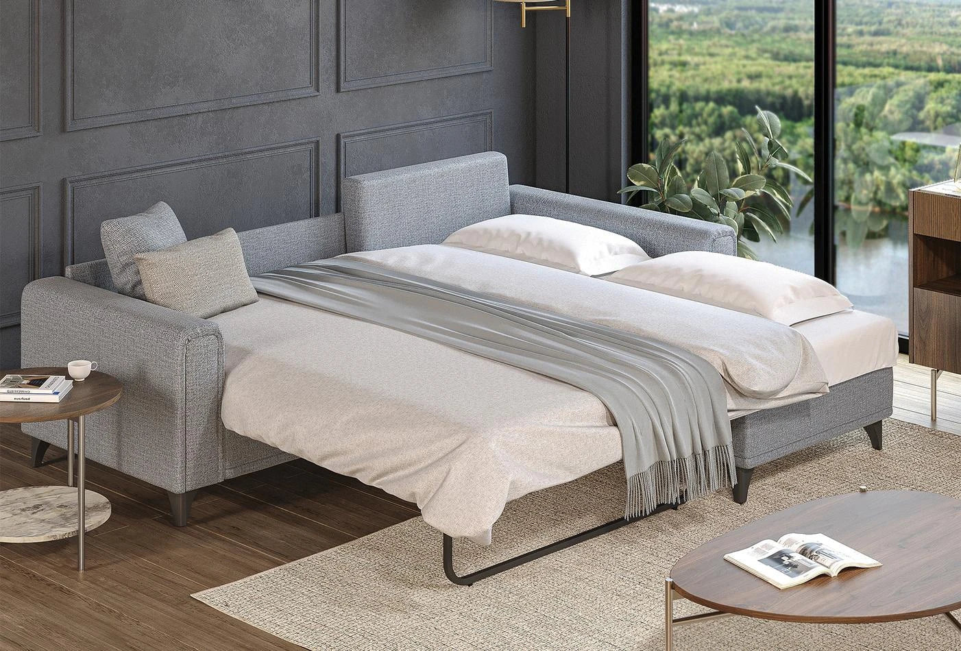 Ъглов разтегателен диван - легло «Maris» + пет декоративни възглавници, ширина 257см