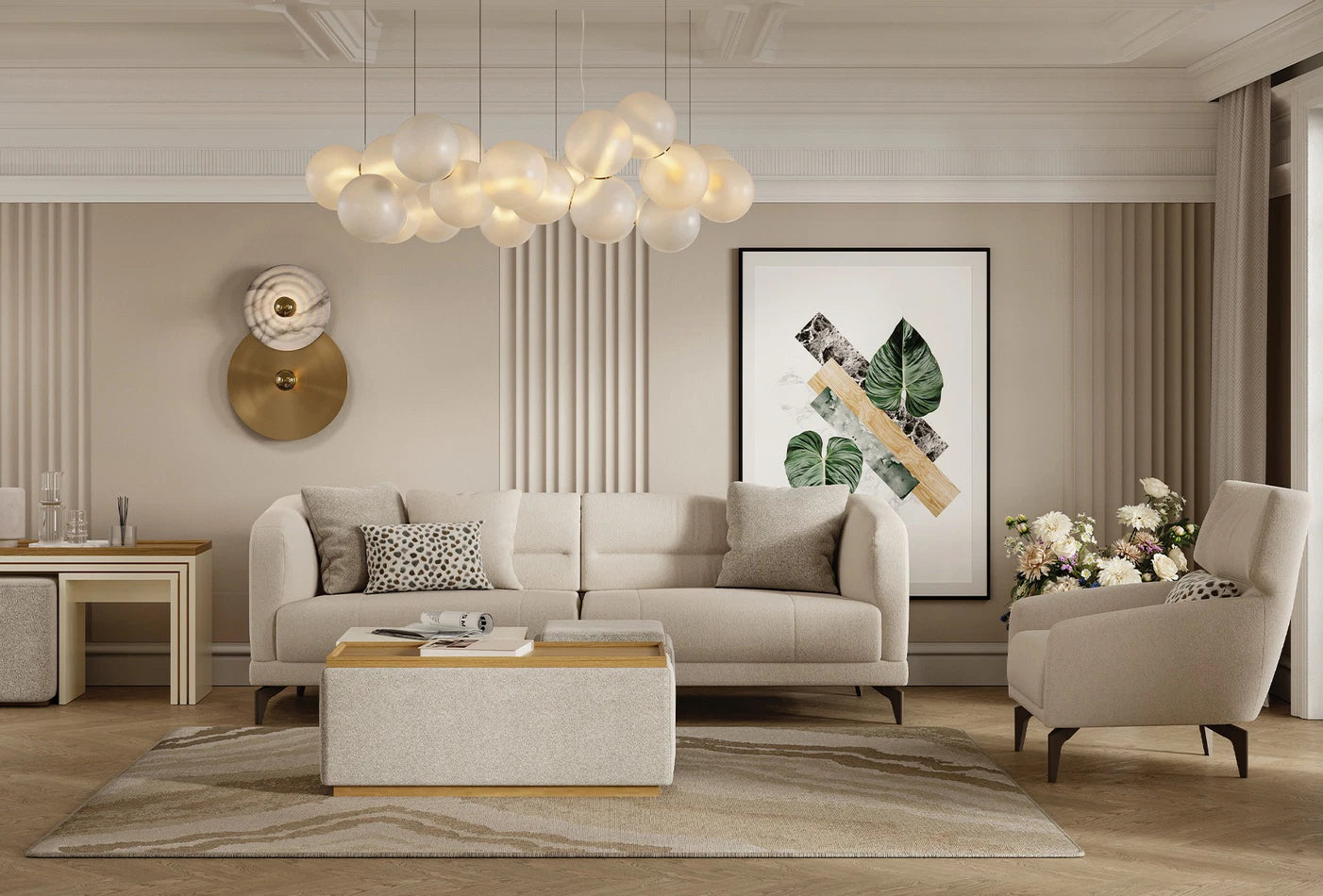 Триместен разтегателен диван «Marsana» + 4 декоративни възглавници, ширина 216см