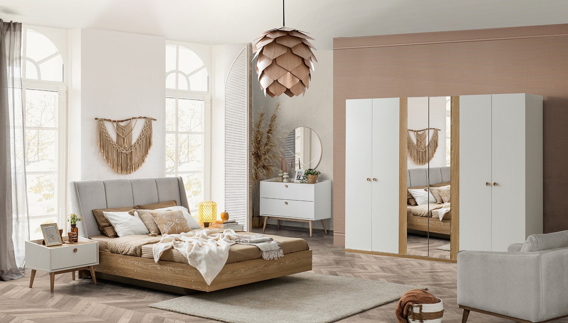 Модулен гардероб «Bohem» - 4 модула, огледална и ПДЧ врати