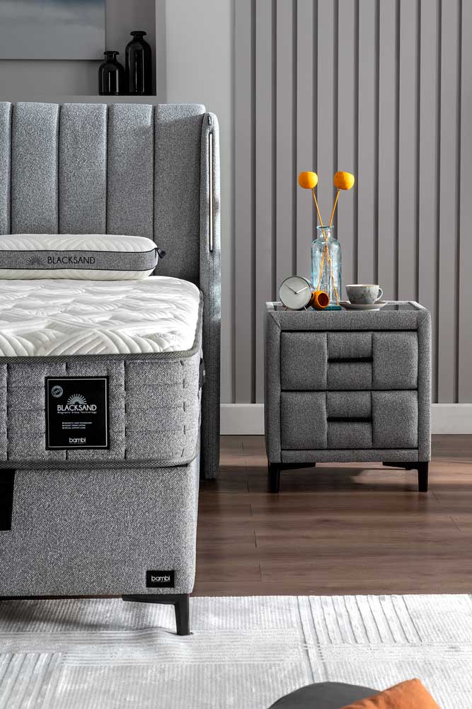 Тапицирано легло «Blacksand» + Матрак и табла - с място за съхранение, матрак с магнитен черен пясък