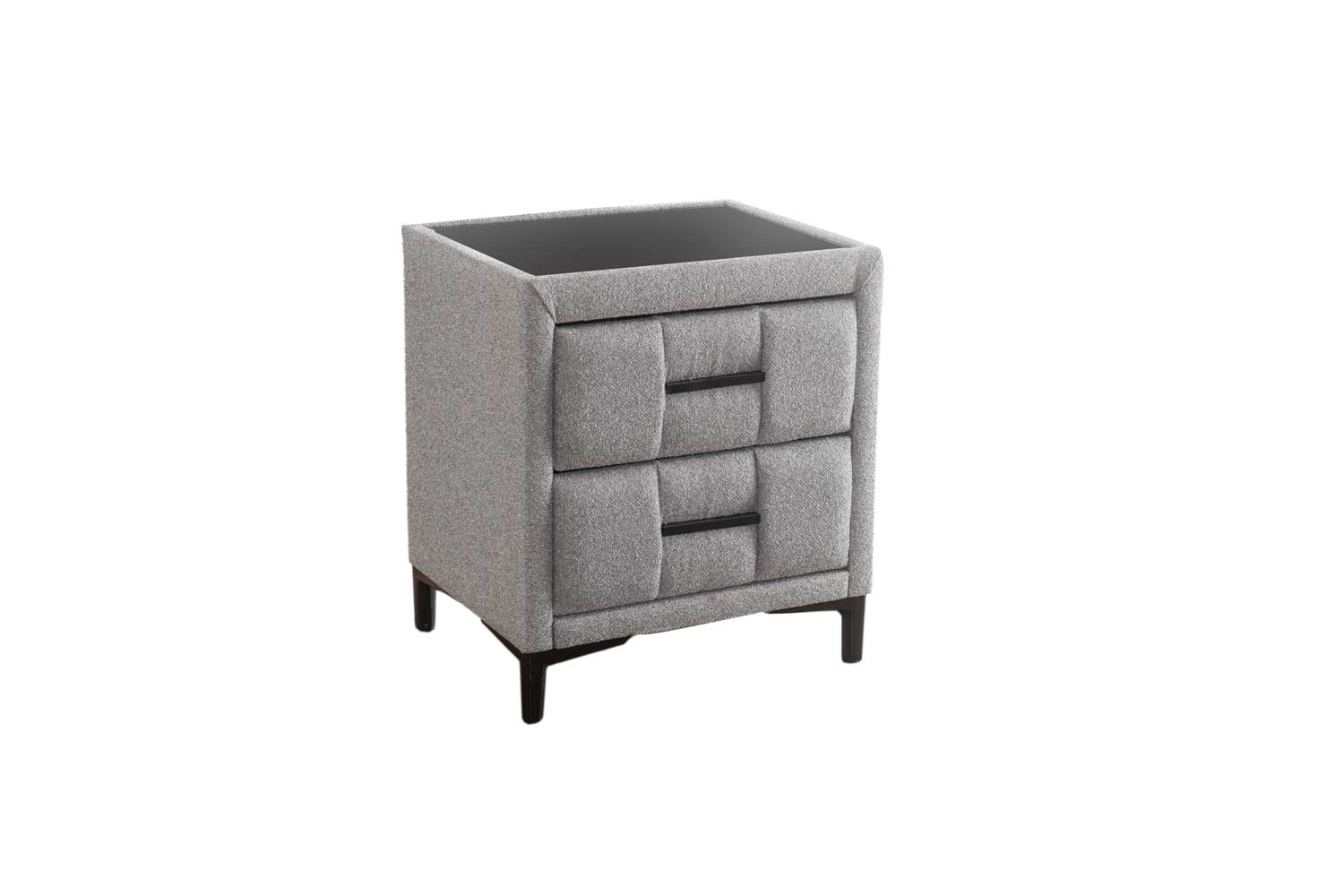 Тапицирано нощно шкафче «Blacksand Glass» + стъклен плот, размер 52х59х43см