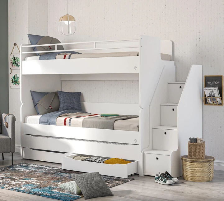 Стълби с чекмеджета за модулно двуетажно легло «Studio White»