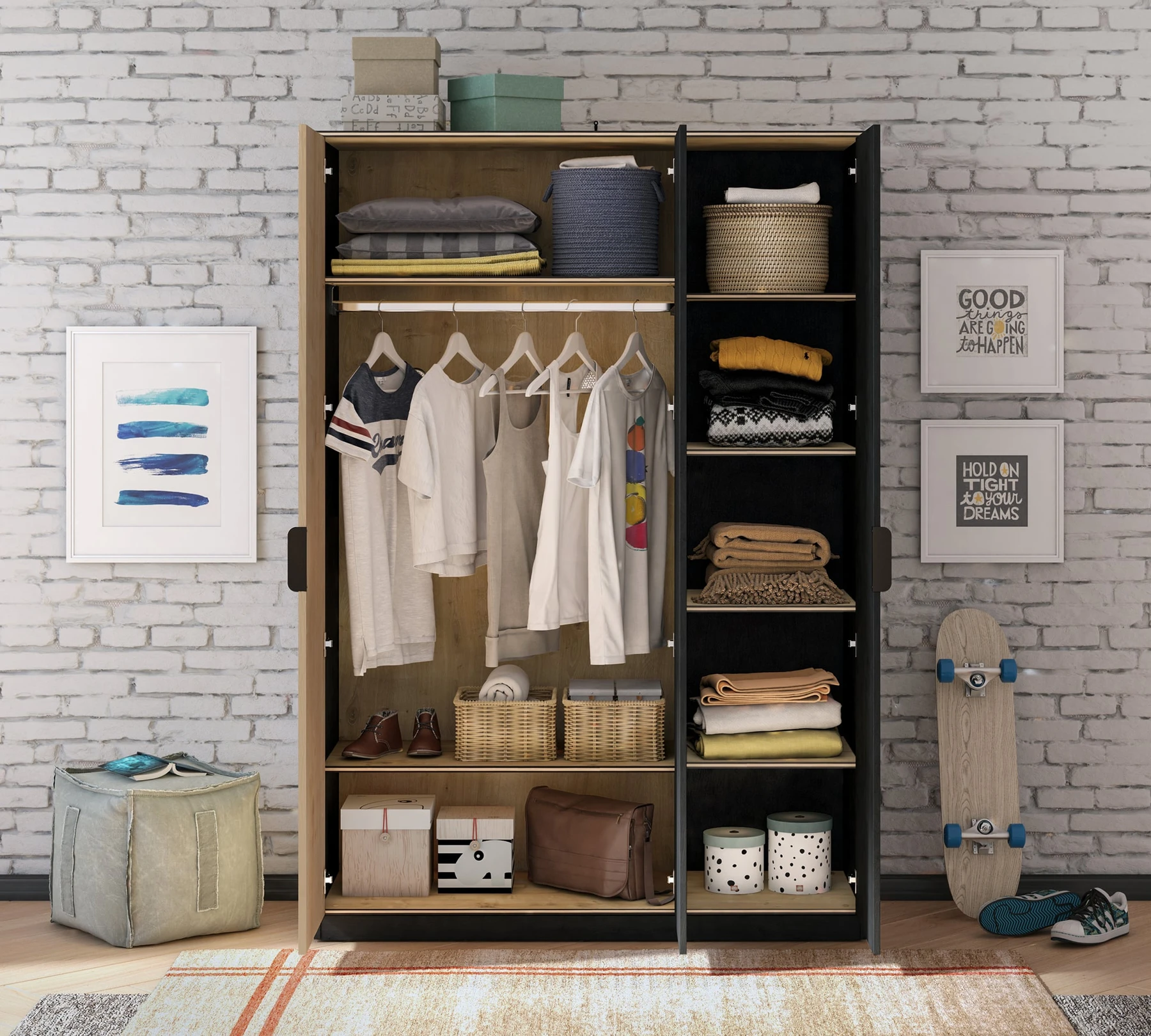 Трикрилен гардероб «Black Line» - ширина 137см