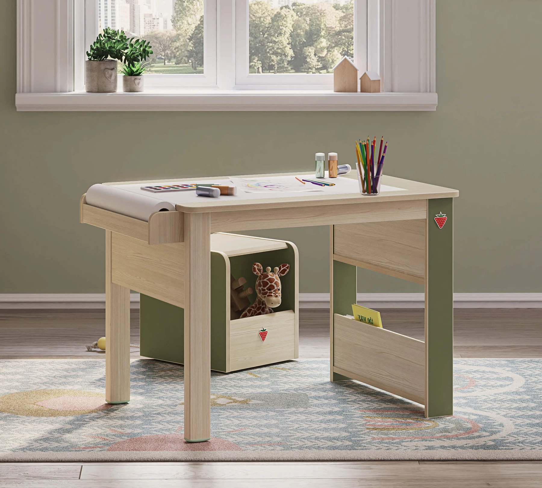Игрално бюро «Montes Natural» + етажерка, размери 89х60х59см