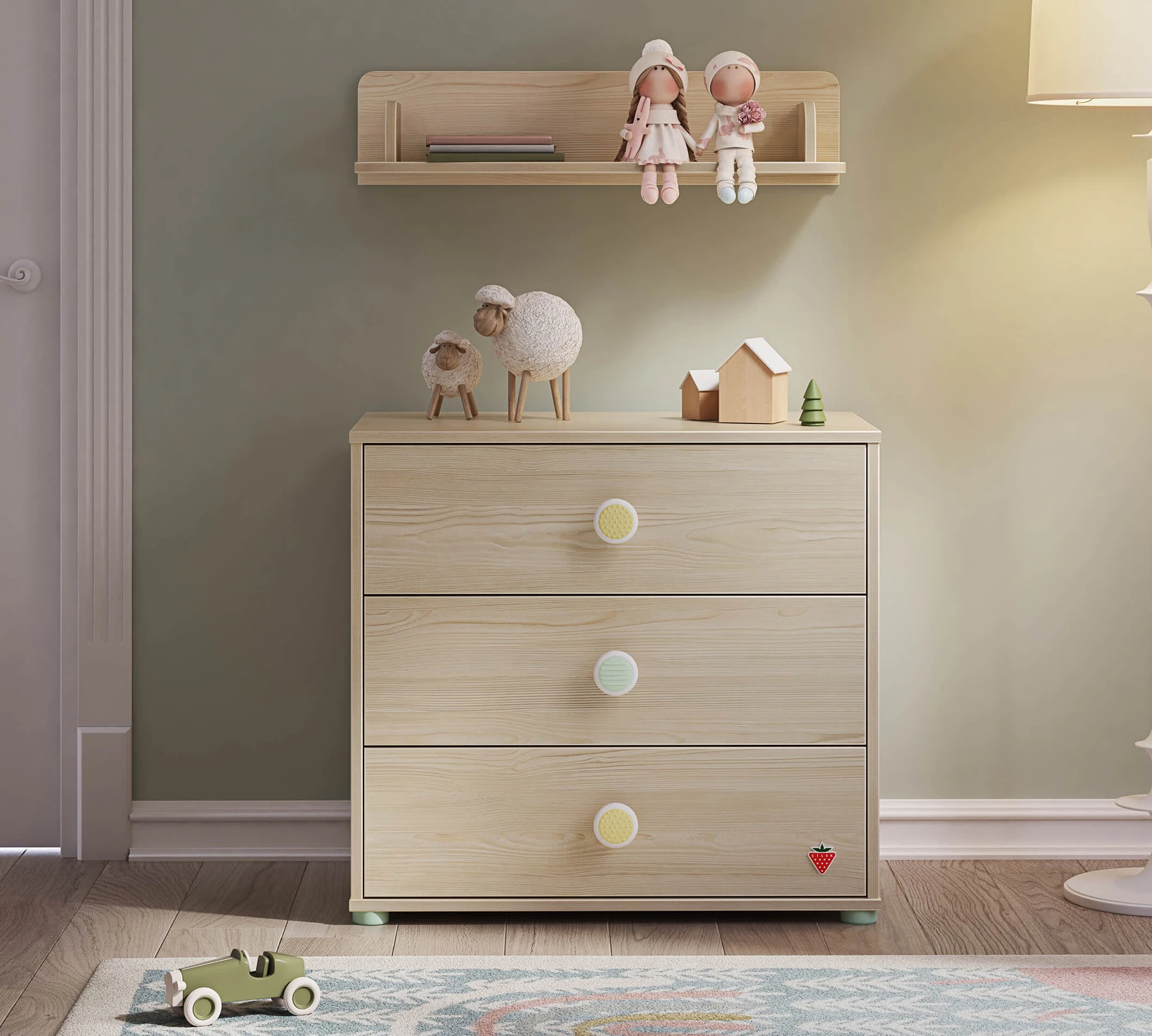 Скрин «Montes Natural» с три чекмеджета, размер 72х67х47см