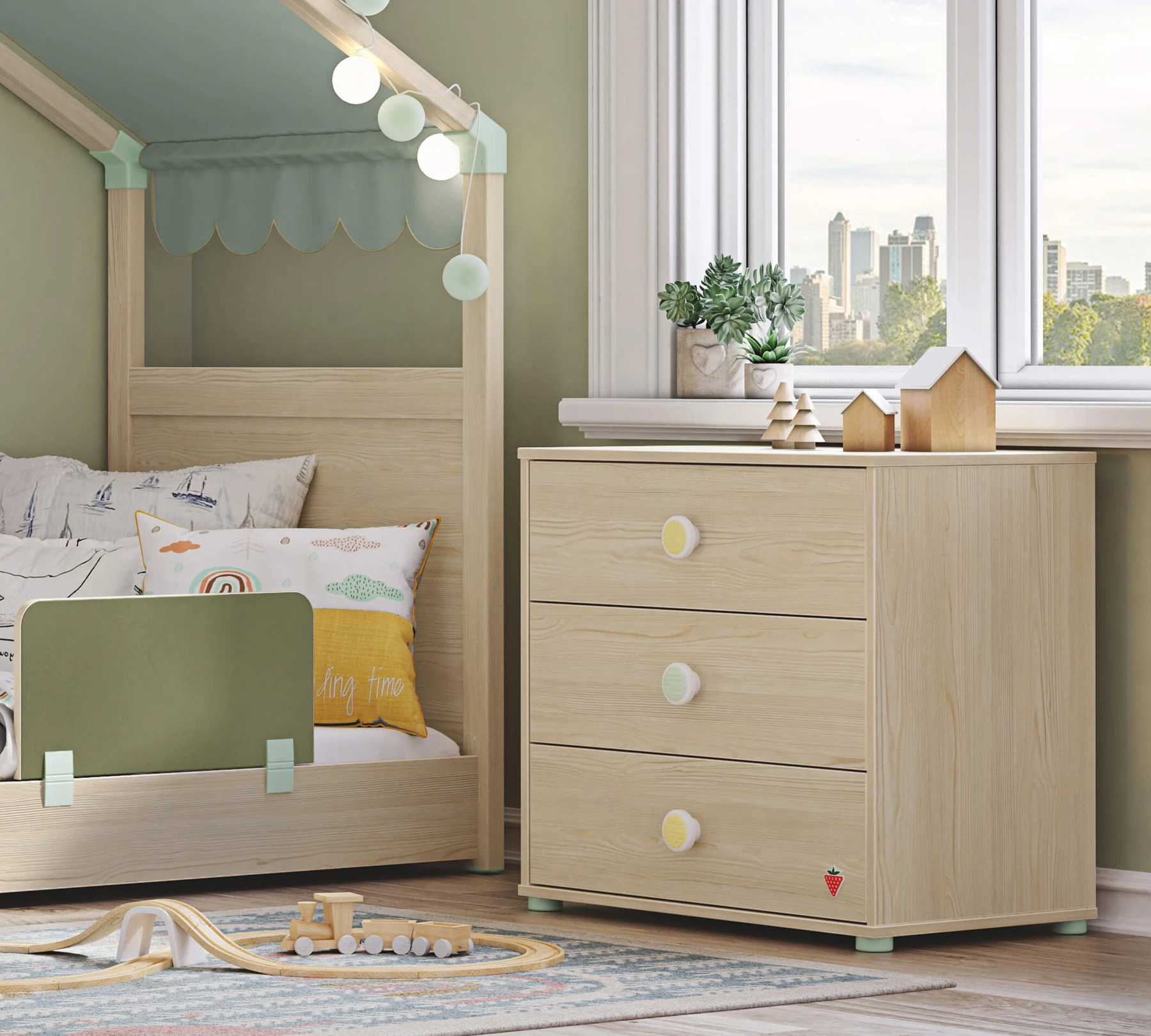 Скрин «Montes Natural» с три чекмеджета, размер 72х67х47см