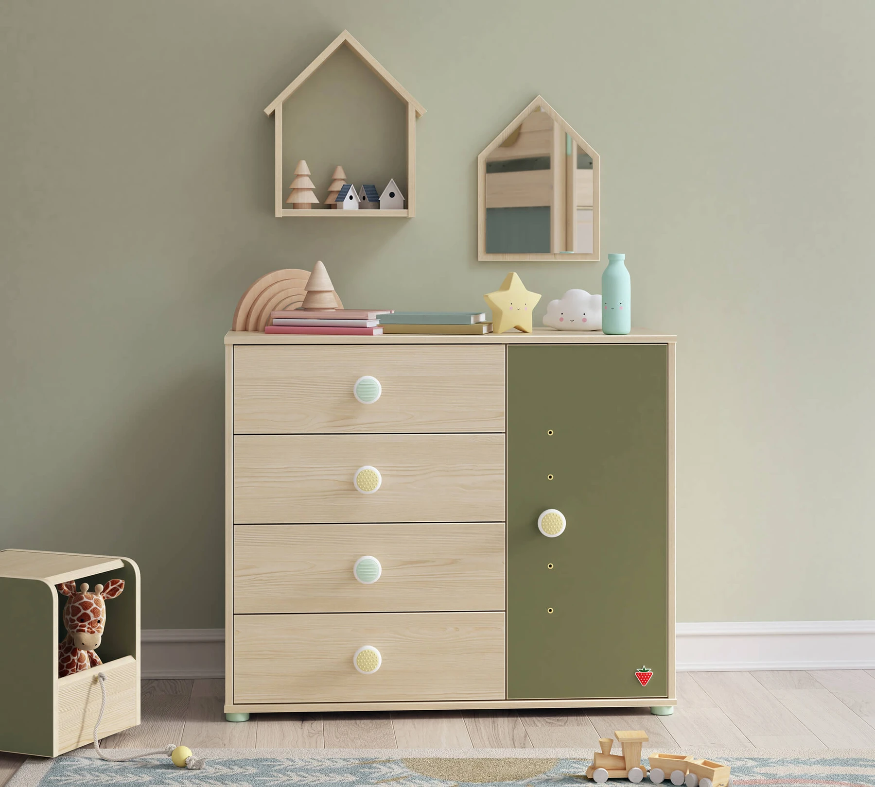 Скрин «Montes Natural» с четири чекмеджета и шкаф, размер 98х83х47см