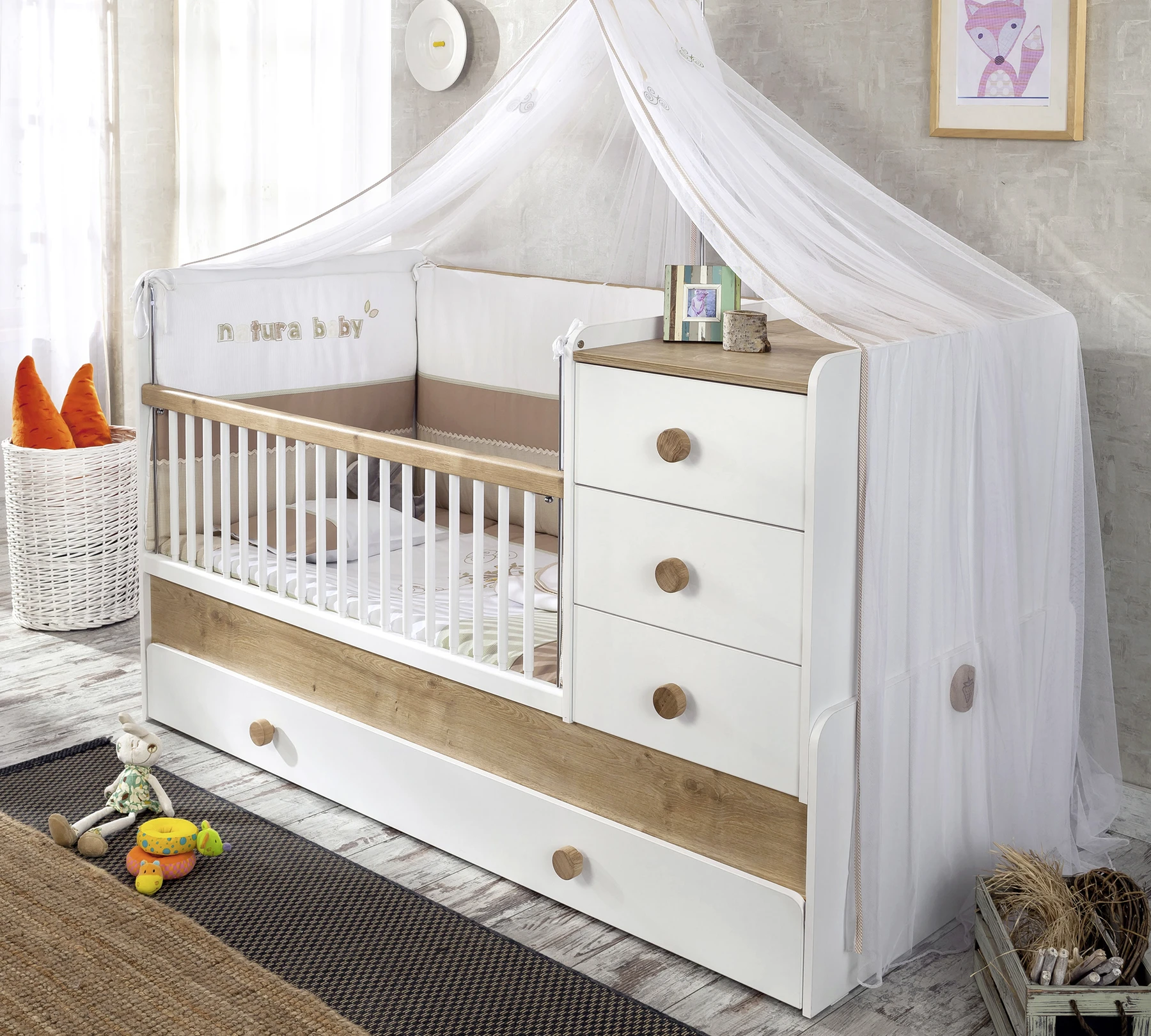 Трансформираща се бебешка кошара - легло «Natura Baby Sl» за матраци 80x130см и 80x180cm