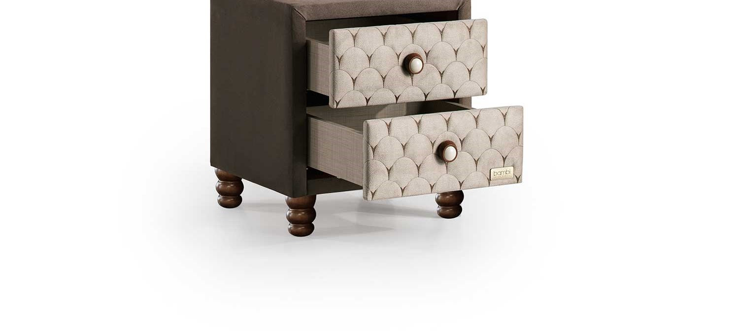 Тапицирано нощно шкафче «Borjen Glass» + две чекмеджета и стъклен плот, размер 52х59х43см