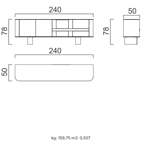 Бюфет «Bloom» с естествен фурнир, с две чекмеджета, размер 240х78х50см