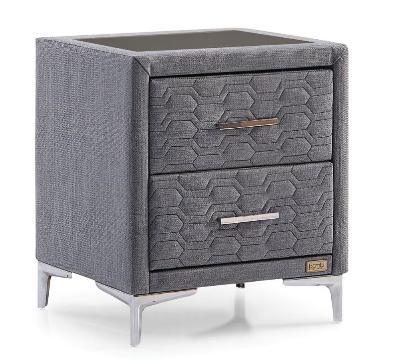 Тапицирано нощно шкафче «Visco Fresh Glass» + две чекмеджета и стъклен плот, размер 52х57х45см