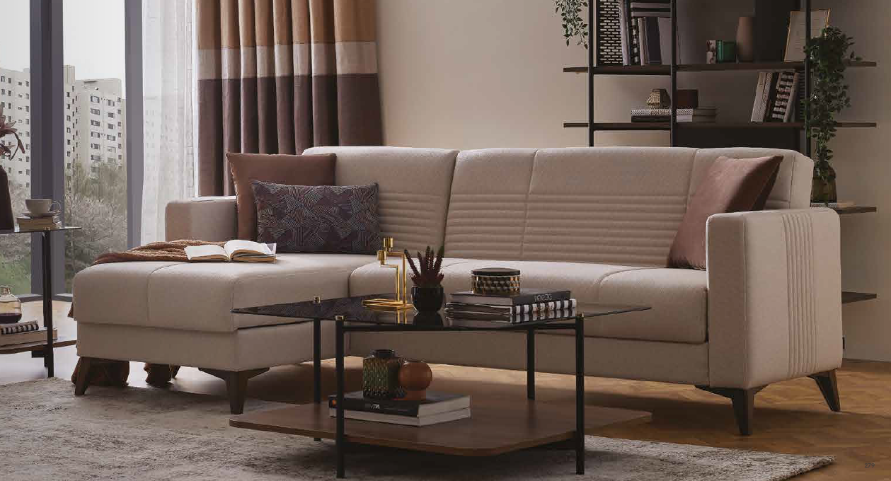 Ъглов разтегателен диван «Nola» + три декоративни възглавници, ширина 228см