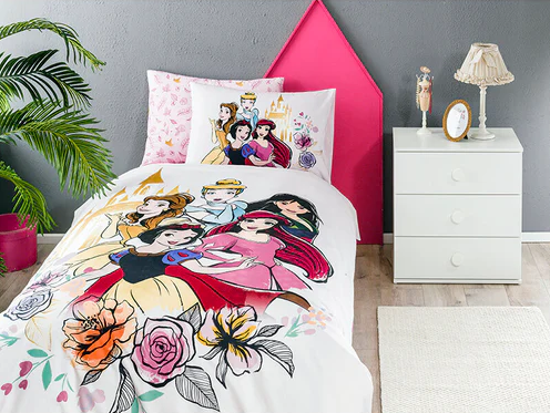 Детски спален комплект «Princess Rose» с пике, 3 части, памук, ранфорс, чаршаф с ластик