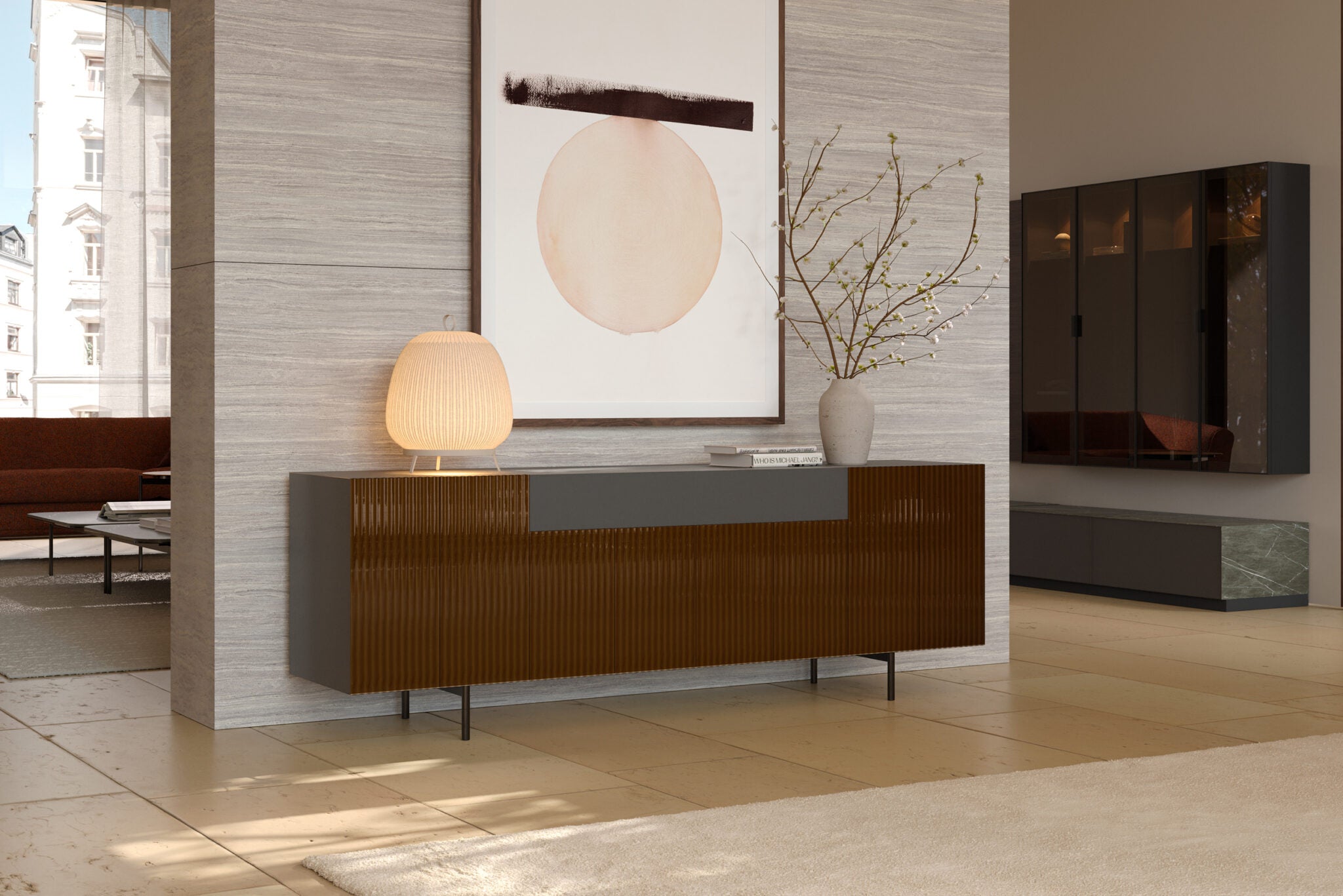 Бюфет «Charm» с релефно стъкло, с две чекмеджета, размер 200х68х50см