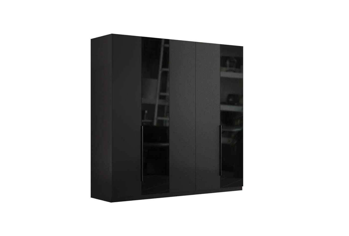 Петкрилен гардероб «Legato Black» + стъклени врати, ширина 226см