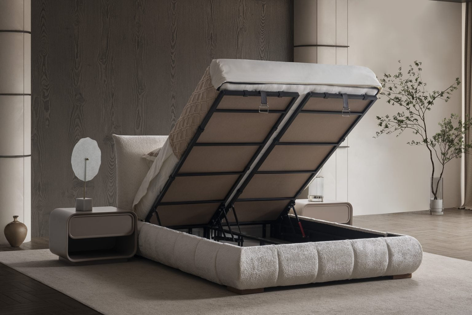 Тапицирано легло «Sky» с регулираща табла, с място за съхранение