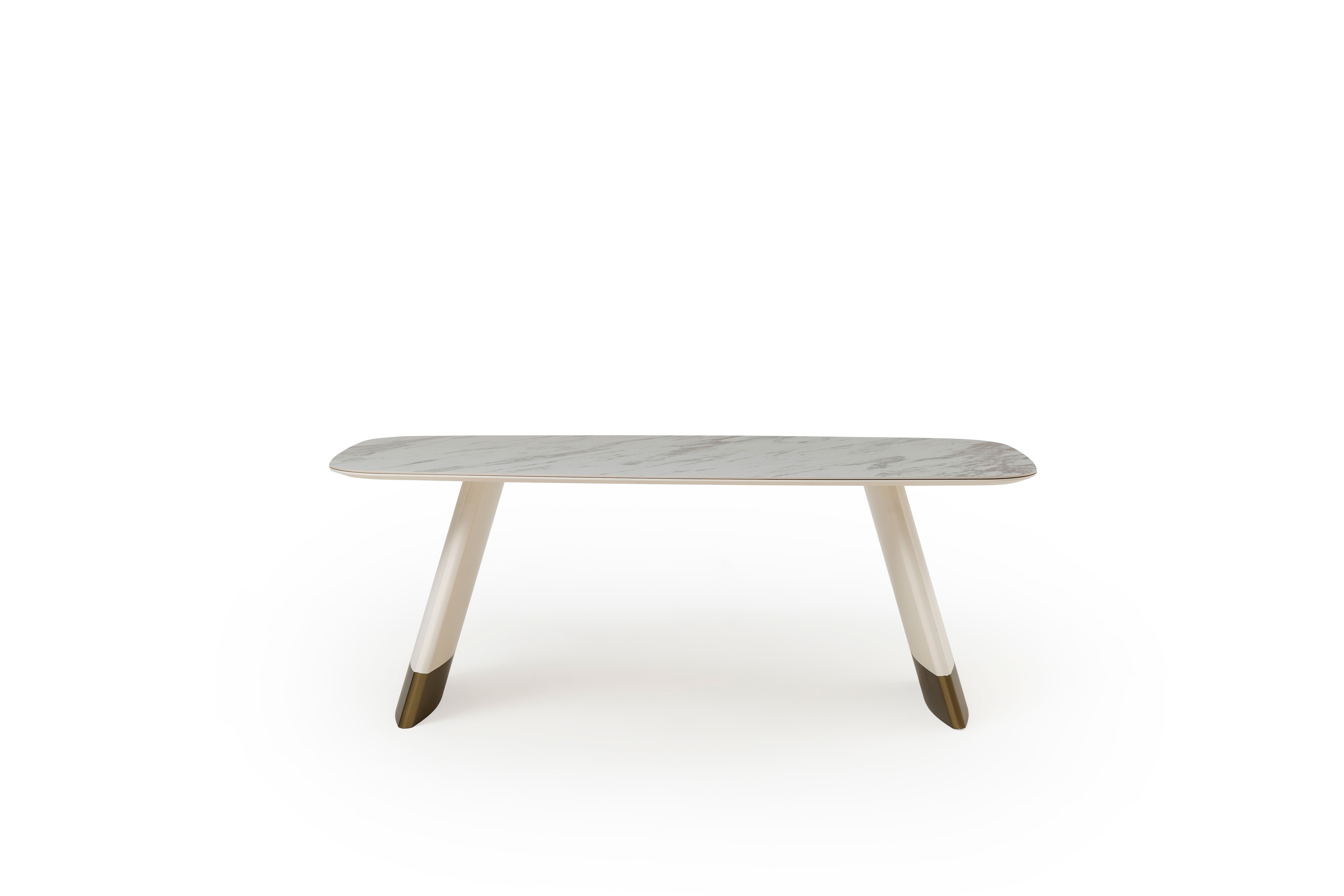 Трапезна маса «Delta Ekru Gold» + керамичен плот и естествен фурнир