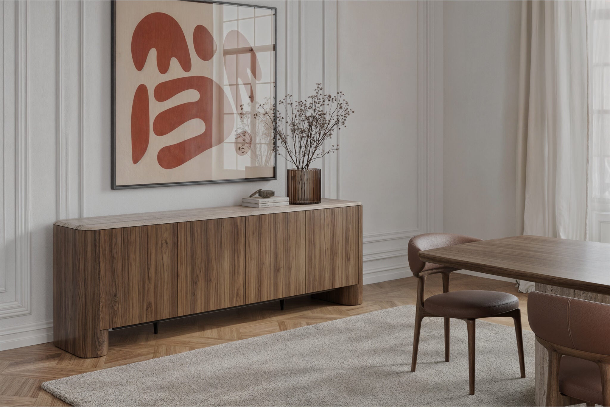 Бюфет «Enna» с керамично покритие, с естествен фурнир, размер 240х79х52см