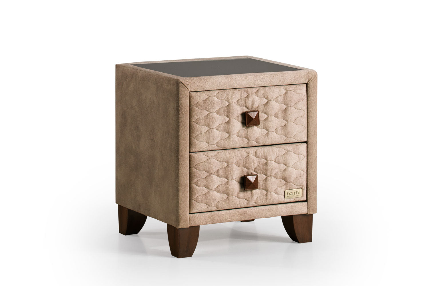 Тапицирано нощно шкафче «Fresh Cell Glass» + две чекмеджета и стъклен плот, размер 52х59х43см