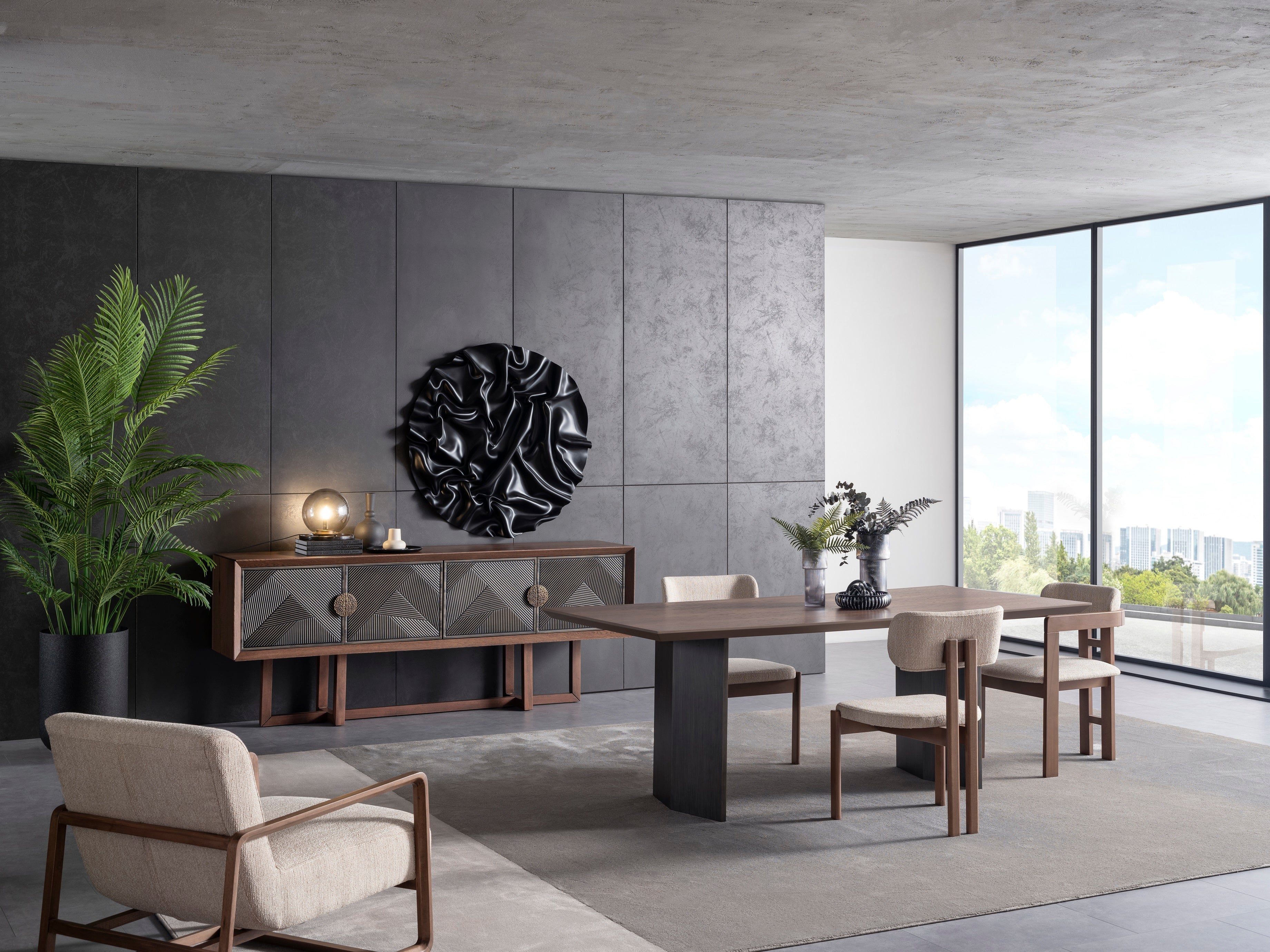 Трапезна маса «Cross» + керамичен плот и естествен фурнир