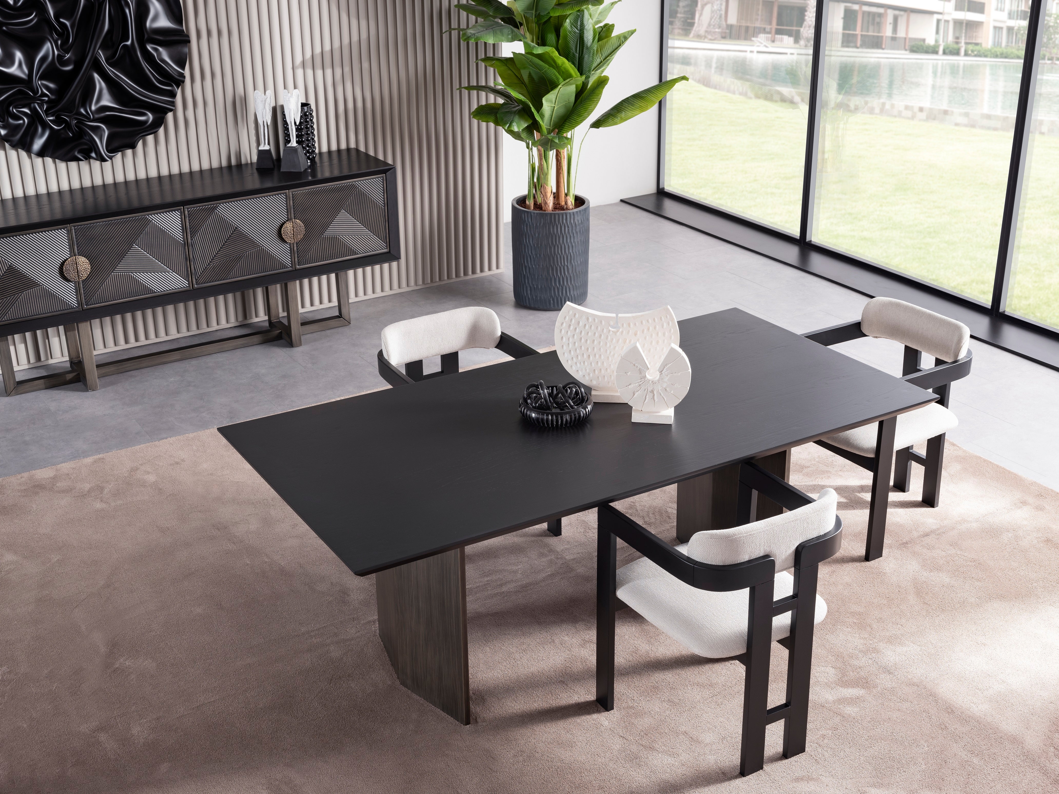 Трапезна маса «Cross» + керамичен плот и естествен фурнир