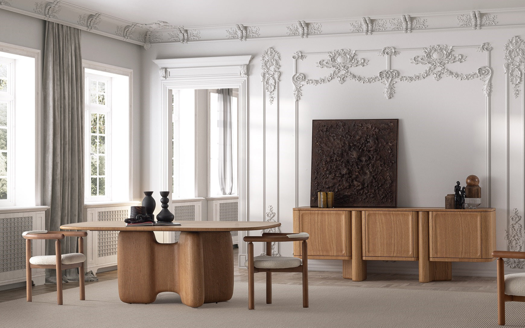 Бюфет «Oddo» с естествен фурнир, размер 228х78х49см