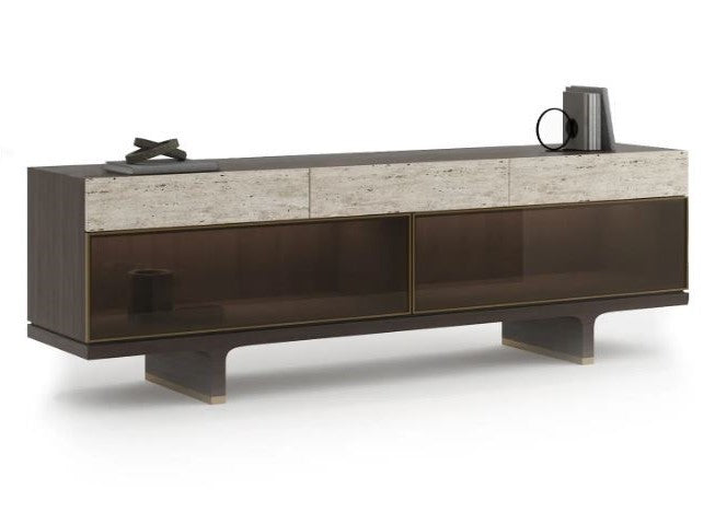 Бюфет «Hector» с естествен фурнир и травертин, размер 240х77х50см