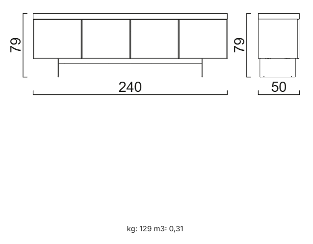 Бюфет «Hiro» с релефно стъкло, размер 240х79х50см