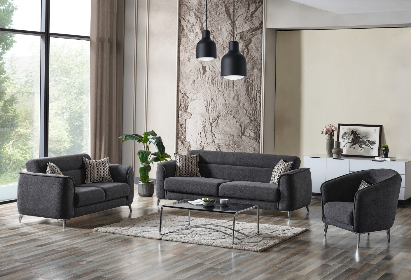 Триместен разтегателен диван «Leon» + 2 декоративни възглавници, с място за съхранение, ширина 237см