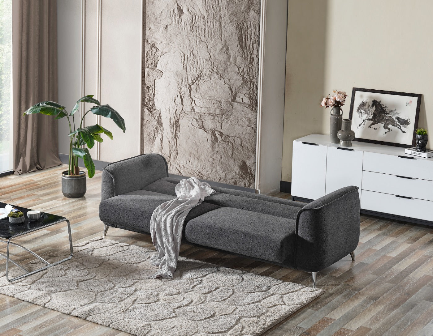 Триместен разтегателен диван «Leon» + 2 декоративни възглавници, с място за съхранение, ширина 237см