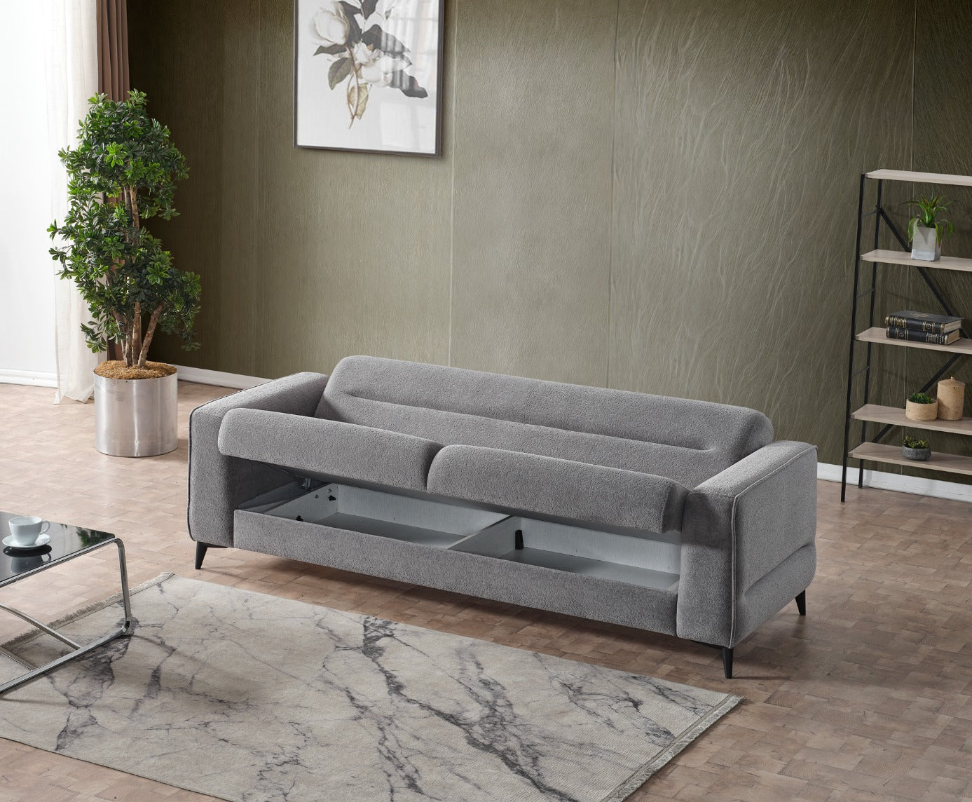 Триместен разтегателен диван «Ibiza» + 2 декоративни възглавници, с място за съхранение, ширина 237см