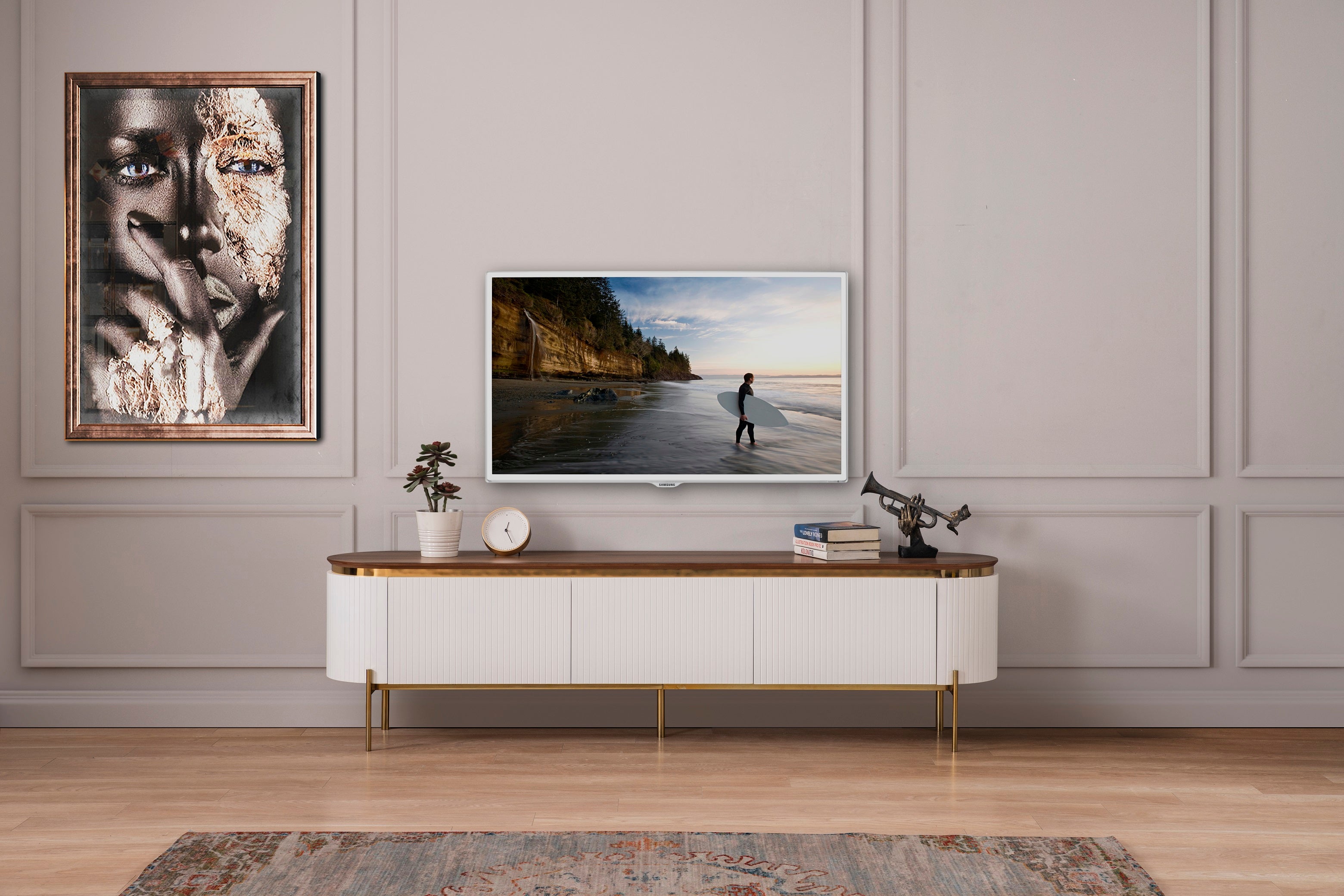 ТВ шкаф «Tesla Ecru & Gold» с размер 208х57х42см