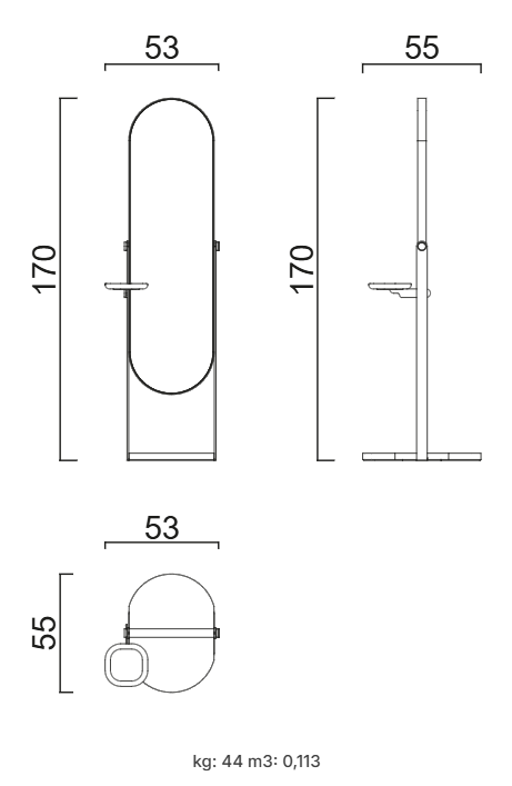 Огледало «Iva» с мраморна основа и поставка за аксесоари, размер 53х170х55см