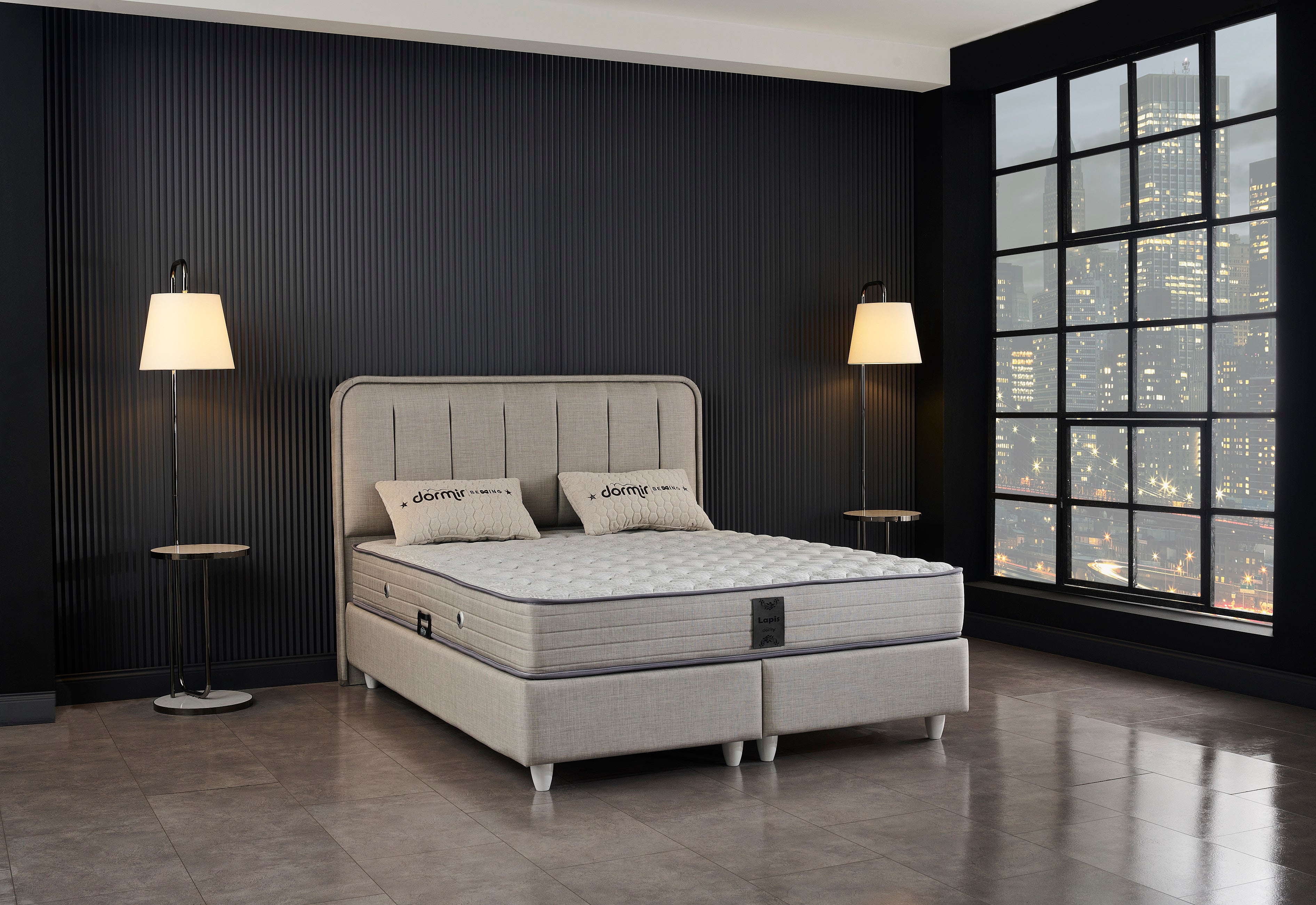 Тапицирано легло «Lapis» + Матрак и табла - с място за съхранение, повдигащ механизъм, система за безшумно затваряне
