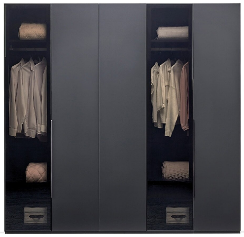 Петкрилен гардероб «Legato Black» + стъклени врати, ширина 226см