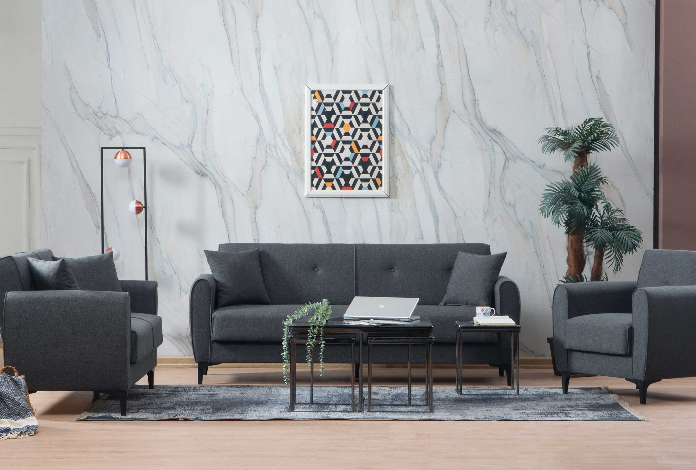 Триместен разтегателен диван «Leo» + 2 декоративни възглавници, ширина 210см