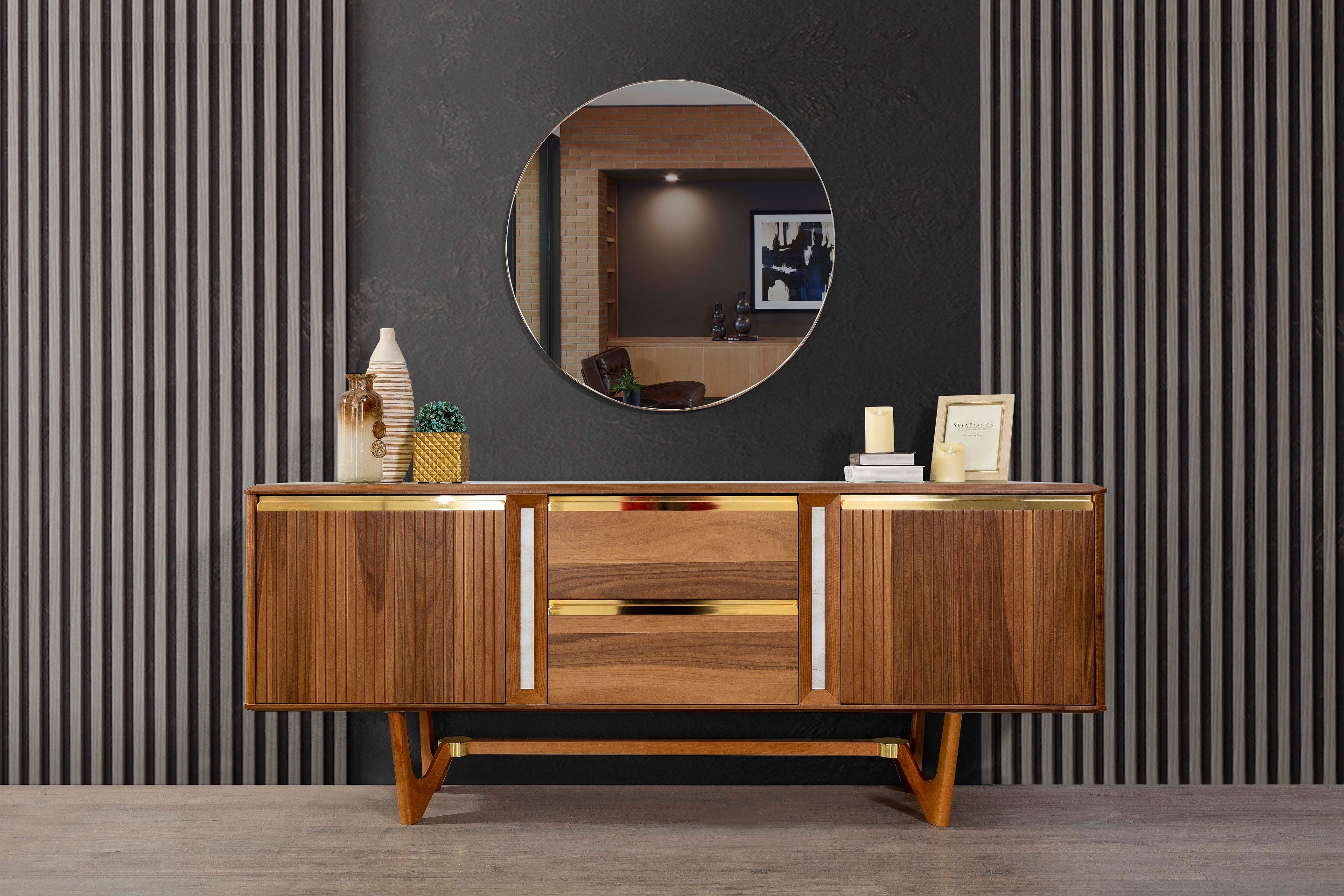 Бюфет «MK 60» + огледало, с естествен фурнир, размер 209х85х49см